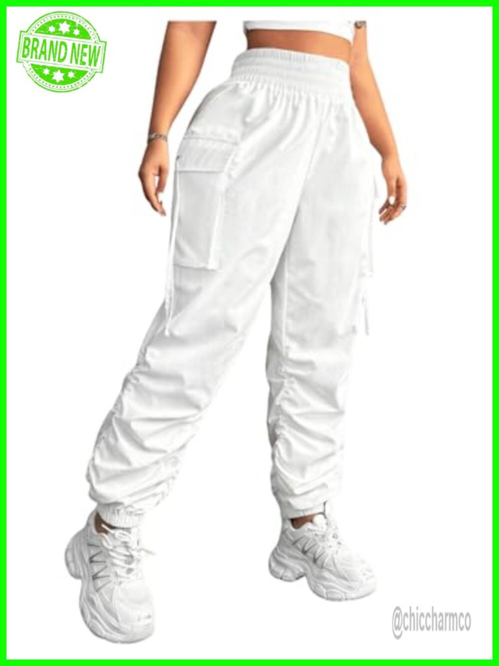 Plus Size Cargo Pants High Waisted Ruched Parachute Joggers